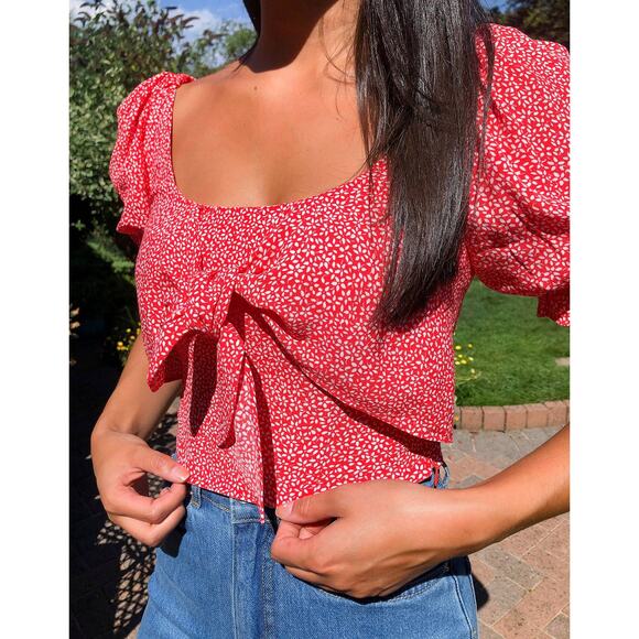 & Other Stories Viscose Floral Print Cropped Tie Front Top Size 4 - Picture 3 of 8